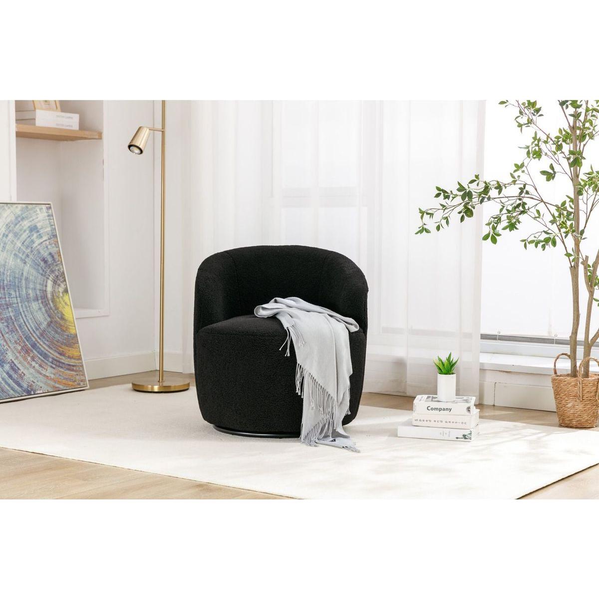 Teddy Fabric Swivel Accent Armchair Barrel Chair With Black Powder Coating Metal Ring,Black