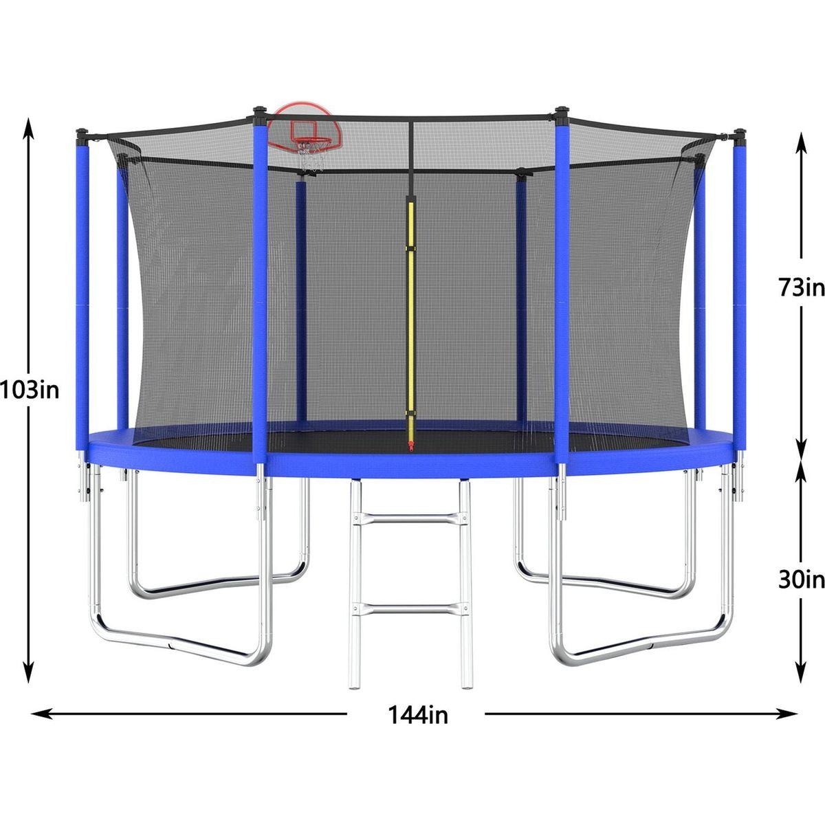 12FT Trampoline for Kids & Adults with Basketball Hoop and Ball, Recreational Trampolines with Safety Enclosure for Back Yard Outdoor