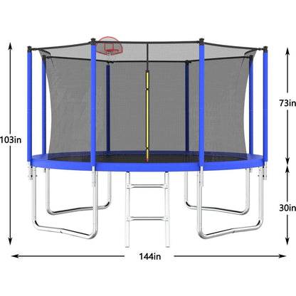 12FT Trampoline for Kids & Adults with Basketball Hoop and Ball, Recreational Trampolines with Safety Enclosure for Back Yard Outdoor