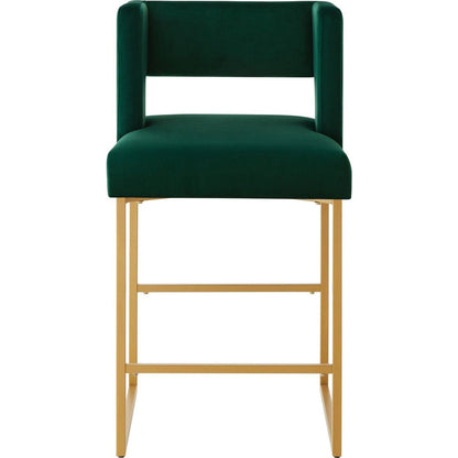 Modern Fashion Counter Height Bar Stools with Unique Square Open Backrest, Set of 2 Versatile Bar Chairs with Sturdy Iron Legs, 26" H Counter Height Chairs for kitchen islands,Jade /Gold