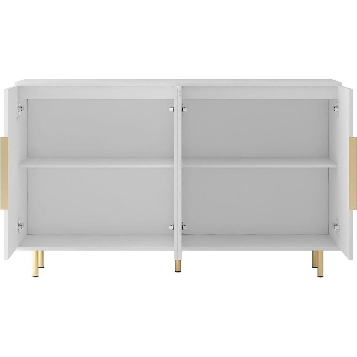 White Modern Buffet Cabinet with Storage, Fluted Sideboard Large Buffet with Adjustable Shelves, Credenza, Accent Cabinet Console Table