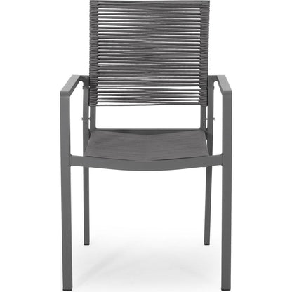 Outdoor Modern Aluminum Dining Chair with Rope Seat (Set of 2), Gray and Dark Gray - Streamdale Furniture