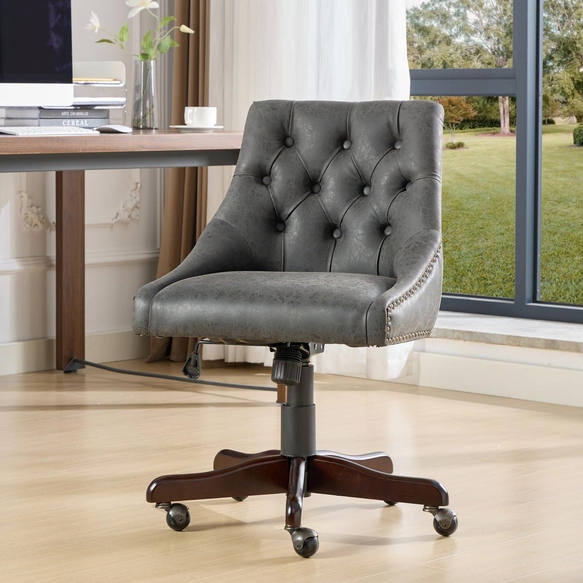 Medieval Retro Style Sheepskin Pattern Fabric Home Office Chair with Lift, Swivel and Recline Functions,Gray color