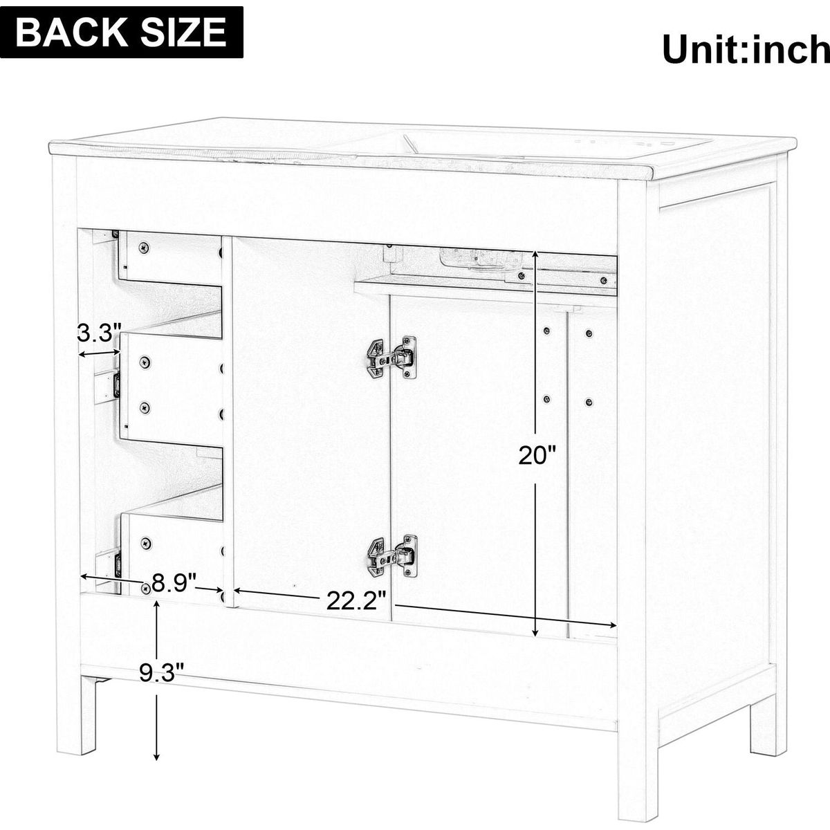 36" Bathroom Vanity with Sink Top, Bathroom Vanity Cabinet with Two Doors and Three Drawers, Solid Wood, MDF Boards, One Package, Off White