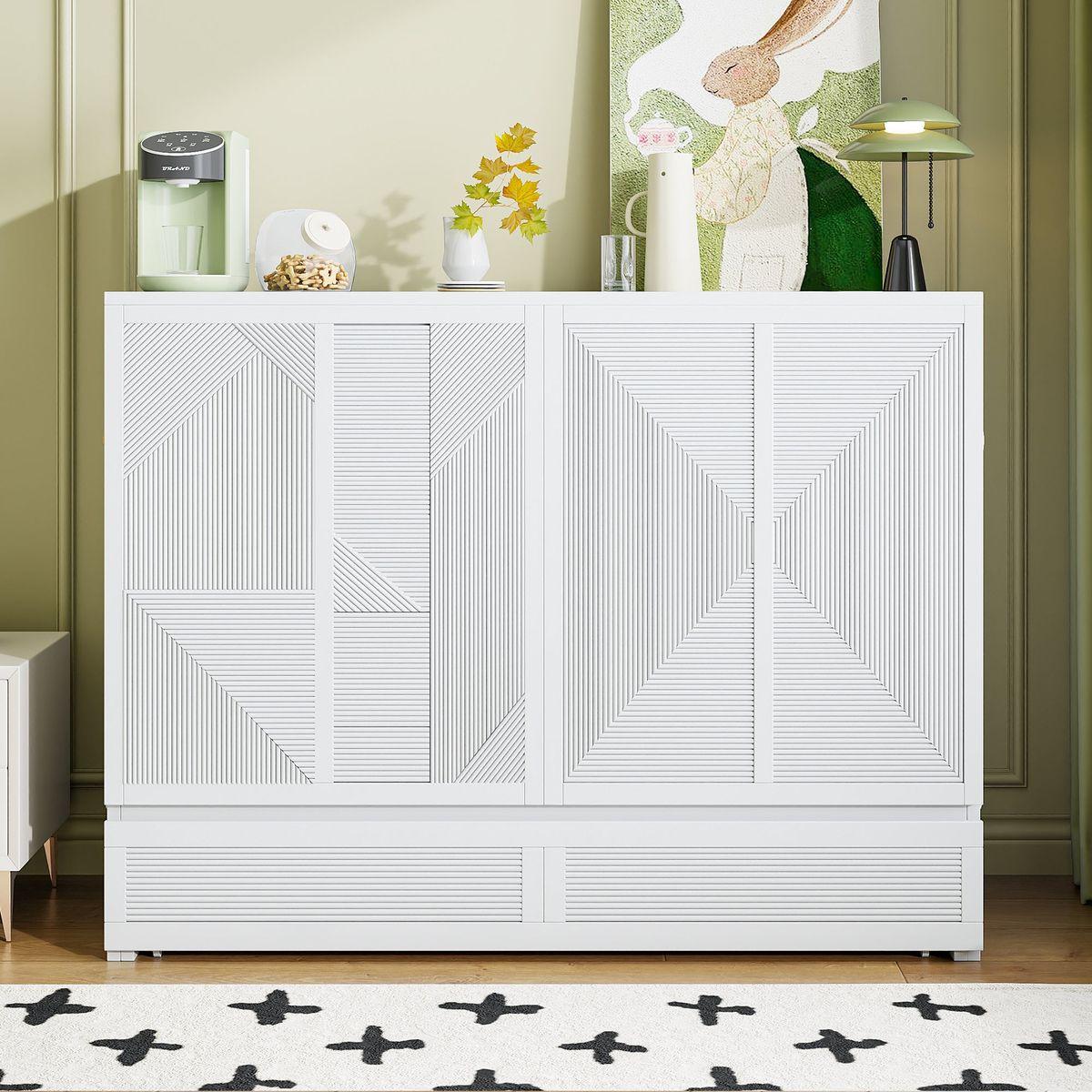 Full Size Murphy Bed with Large Drawer,USB Ports and Outlets,White