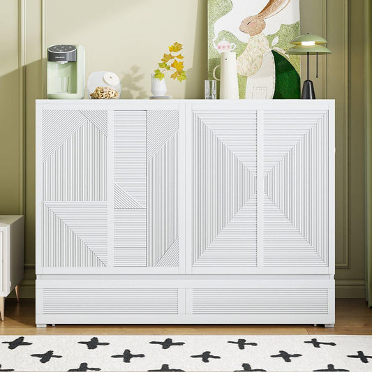 Full Size Murphy Bed with Large Drawer,USB Ports and Outlets,White