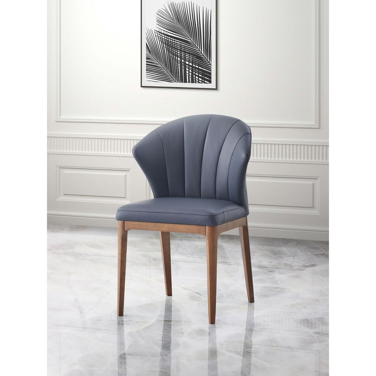 Seraphyne Side Chair (Set-2), Slate Leather & Walnut Finish