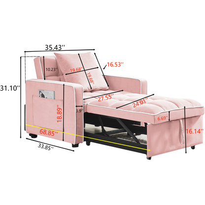 Three-in-one sofa bed chair folding sofa bed adjustable back into a sofa recliner single bed adult modern chair bed berth Pink