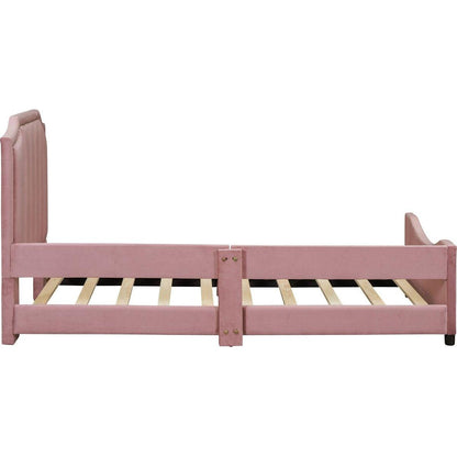 Twin Size Upholstered Daybed with Classic Stripe Shaped Headboard, Pink