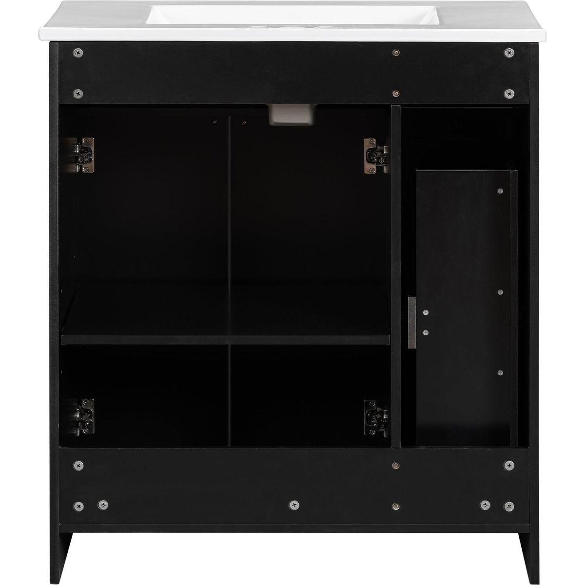 30-Inch Black Bathroom Vanity with Ceramic Sink Combo, Abundant Storage Cabinet - 2 Soft-close Doors and Double-tier Deep Drawer