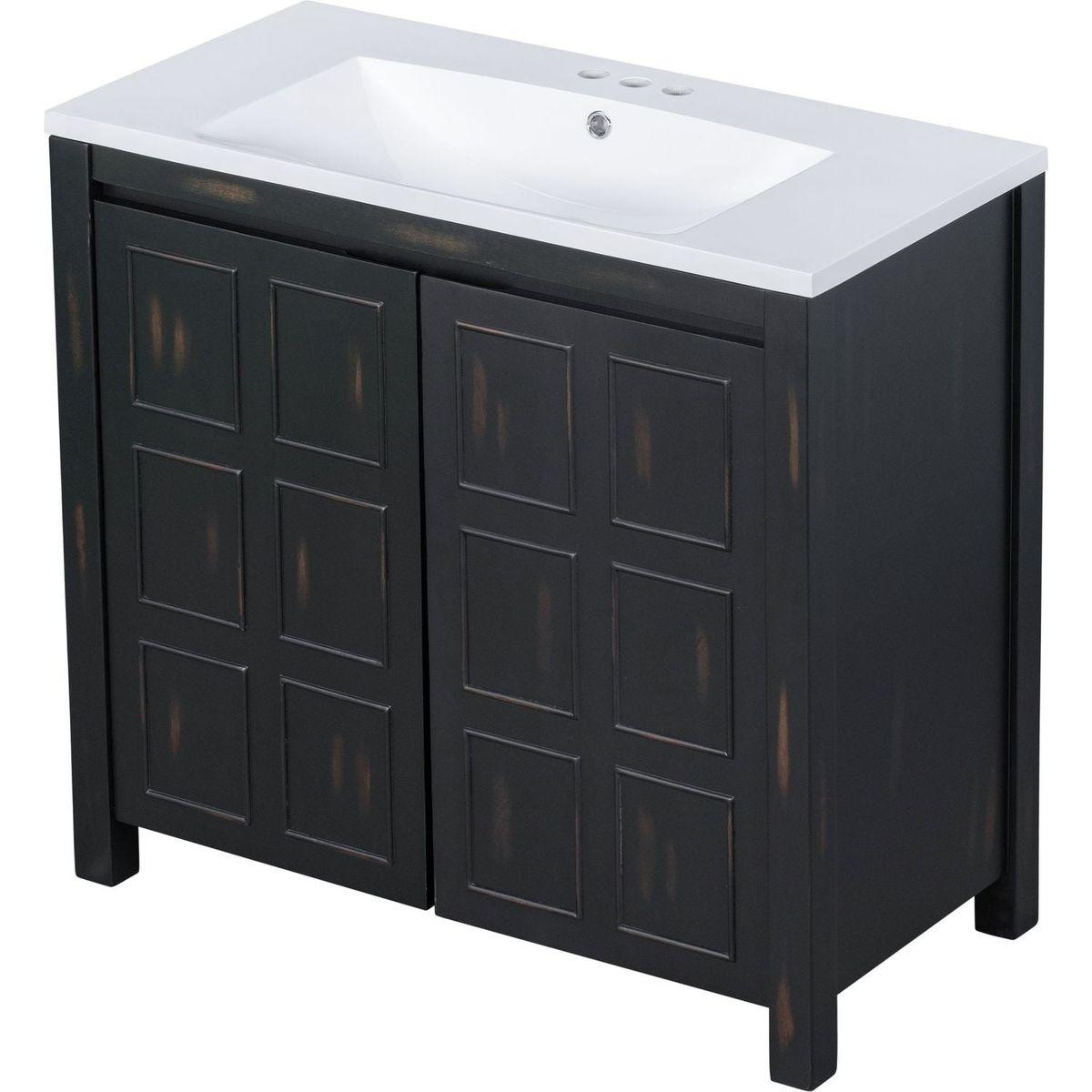 36" Bathroom Vanity Organizer with Sink, Combo Cabinet Set, Bathroom Storage Cabinet, Retro Espresso