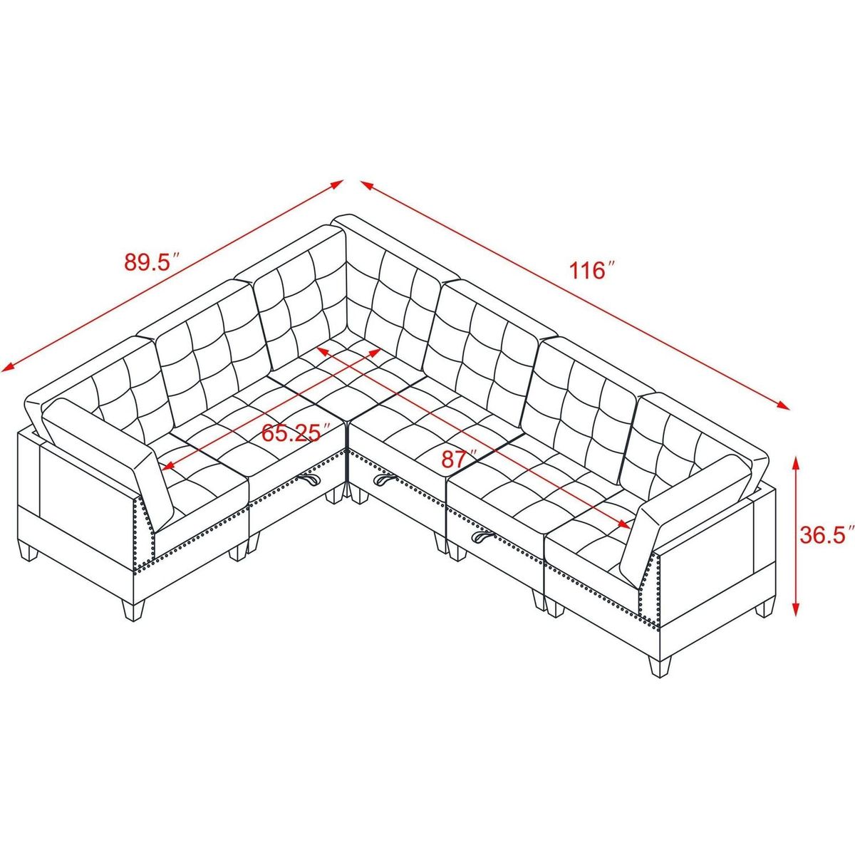 L shape Modular Sectional Sofa,DIY Combination,includes Three Single Chair and Three Corner, Black Velvet.