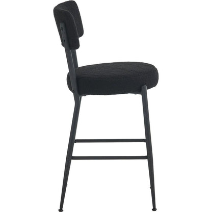 Set of 2 modern teddy fabric upholstered bar stools - Metal base high stool - Suitable for kitchen, dining and living room - Black - Stylish and comfortable island seating