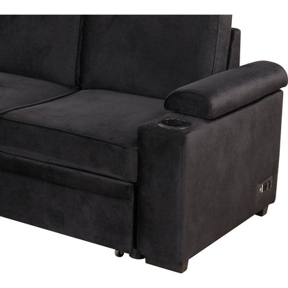 87.4" Sleeper Sofa Bed,2 in 1 Pull Out sofa bed L Shape Couch with Storage Ottoman for Living Room,Bedroom Couch and Small Apartment, Black