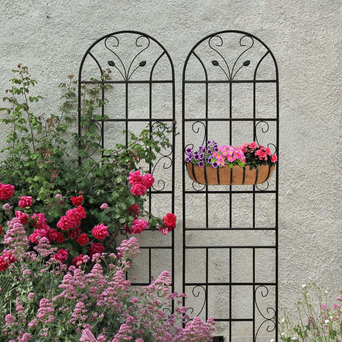 2 Pack Metal Garden Trellis 86.7' x 19.7' Rustproof Trellis for Climbing Plants Outdoor Flower Support Black