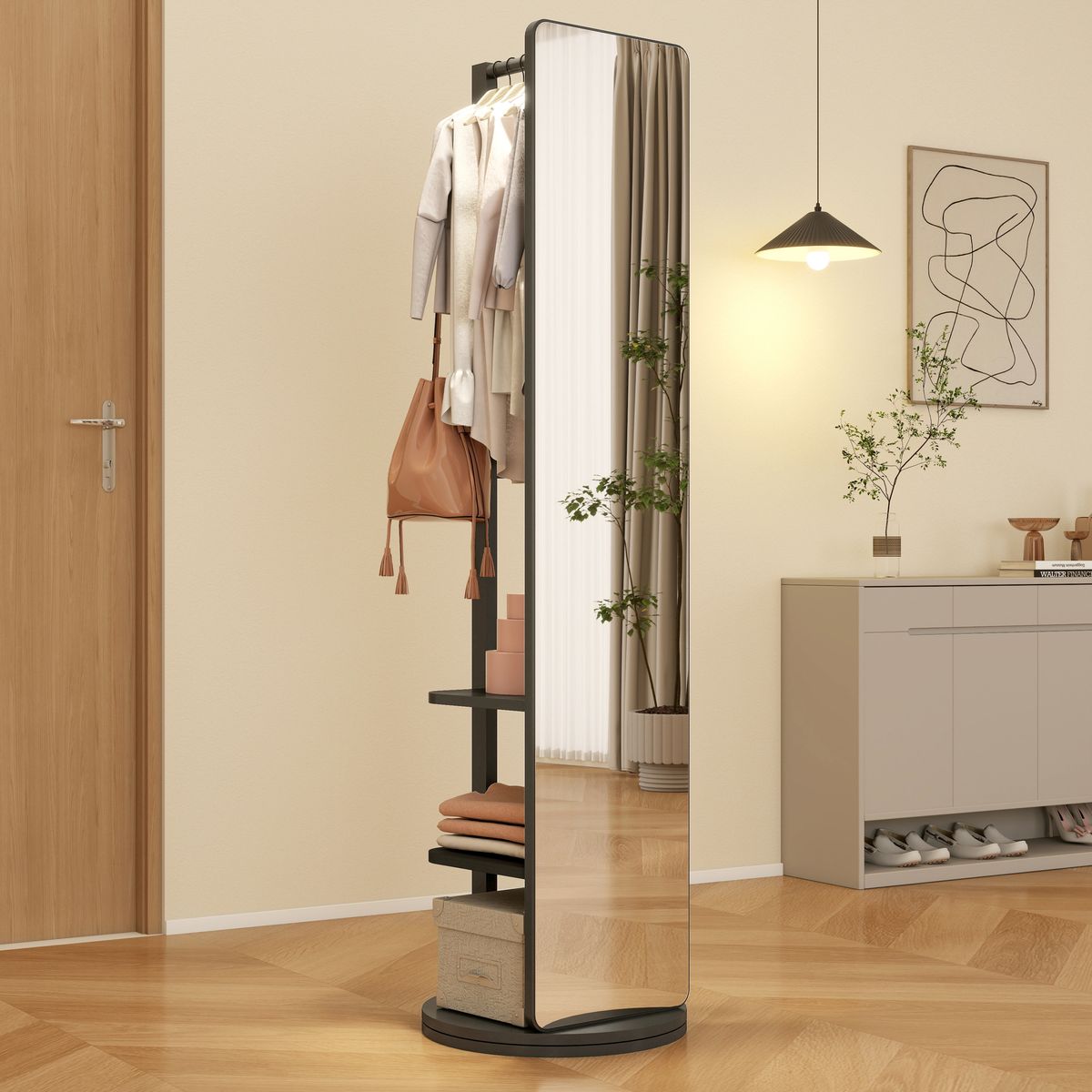 Full-length mirror, rubber wood + mirror, 68.8 x 19.6 inches (mirror width: 15.7 inches) large full-length mirror, easy to dress, organize and place in the bedroom/living room/office/cloakroom (black)