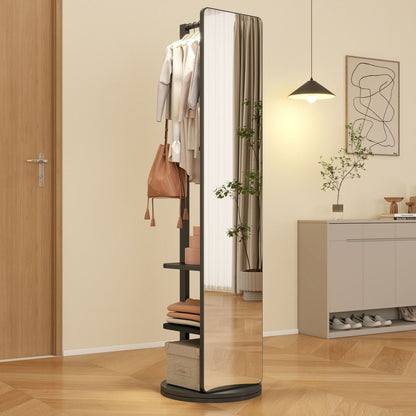 Full-length mirror, rubber wood + mirror, 68.8 x 19.6 inches (mirror width: 15.7 inches) large full-length mirror, easy to dress, organize and place in the bedroom/living room/office/cloakroom (black)