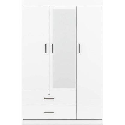 3-Door Mirror Wardrobe with shelves, White - Streamdale Furniture