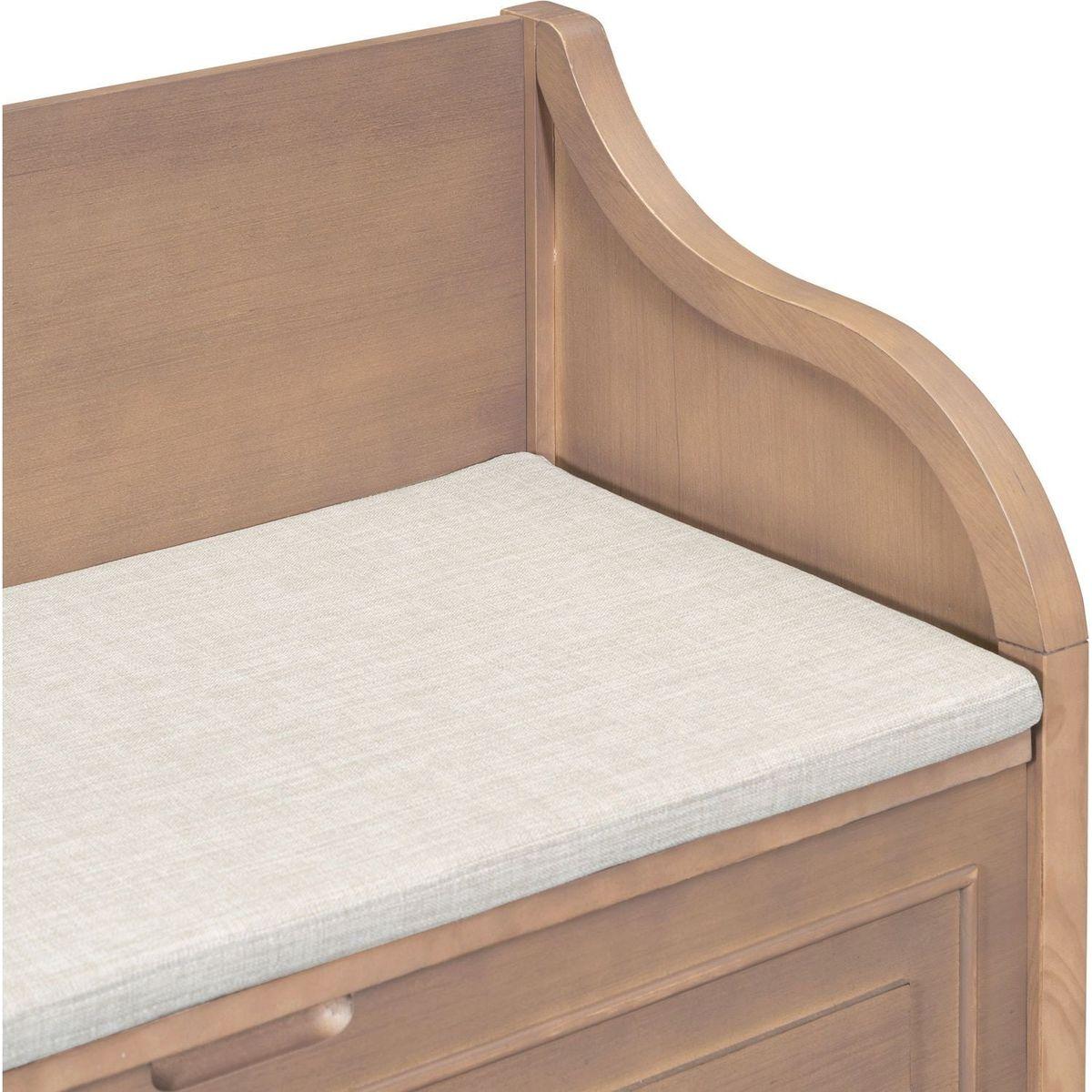 Rustic Style Solid wood Entryway Multifunctional Storage Bench with Safety Hinge (Brown+ Beige)
