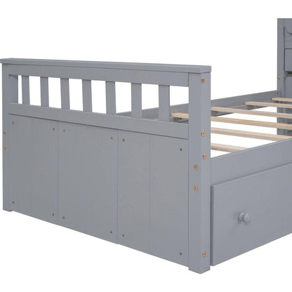 L-shaped Space-Saving Twin Loft and Twin Platform Bed with 7 Drawers and Full Guardrails(GRAY)