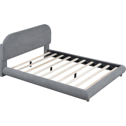 Teddy Fleece Full Size Upholstered Platform Bed with Thick Fabric, Solid Frame and Stylish Curve-shaped Design, Gray