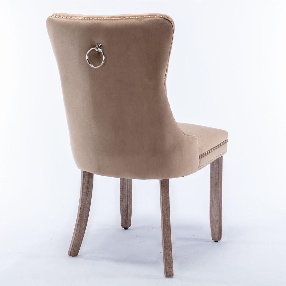 Nikki Collection Modern, High-end Tufted Solid Wood Contemporary Velvet Upholstered Dining Chair with Wood Legs Nailhead Trim 2-Pcs Set, Khaki