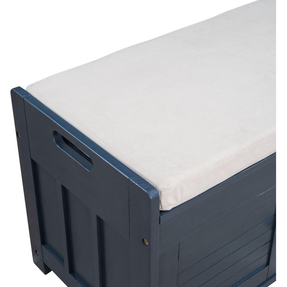 Storage Bench with 3 Shutter-shaped Doors, Shoe Bench with Removable Cushion and Hidden Storage Space (Antique Navy