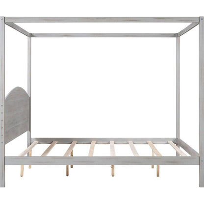 King Size Canopy Platform Bed with Headboard and Support Legs, Grey Wash