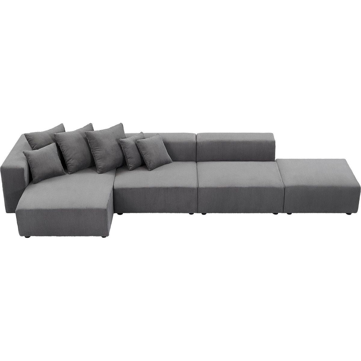 Soft Corduroy Sectional Modular Sofa 4 Piece Set, Small L-Shaped Chaise Couch for Living Room, Apartment, Office, Gray