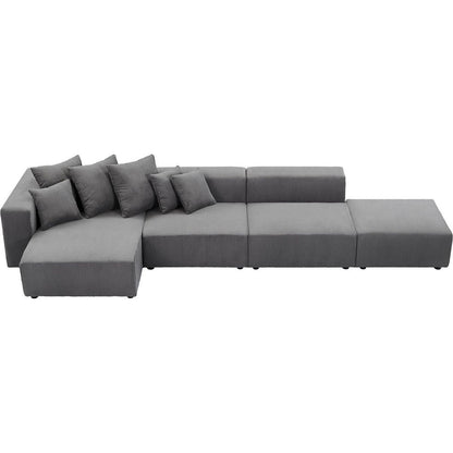 Soft Corduroy Sectional Modular Sofa 4 Piece Set, Small L-Shaped Chaise Couch for Living Room, Apartment, Office, Gray