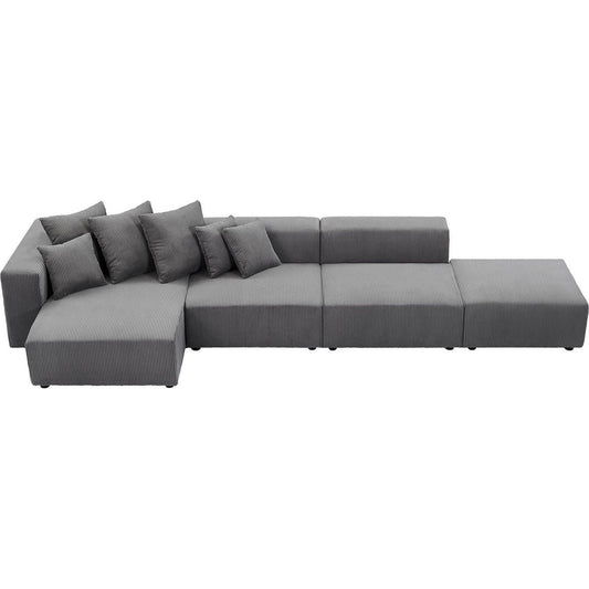 Soft Corduroy Sectional Modular Sofa 4 Piece Set, Small L-Shaped Chaise Couch for Living Room, Apartment, Office, Gray