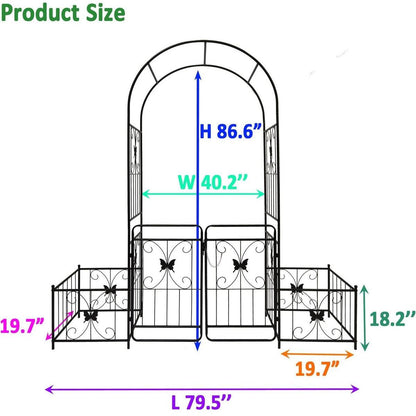 Metal Garden Arch with Gate 79.5" Wide x 86.6" High Climbing Plants Support Rose Arch Outdoor Black