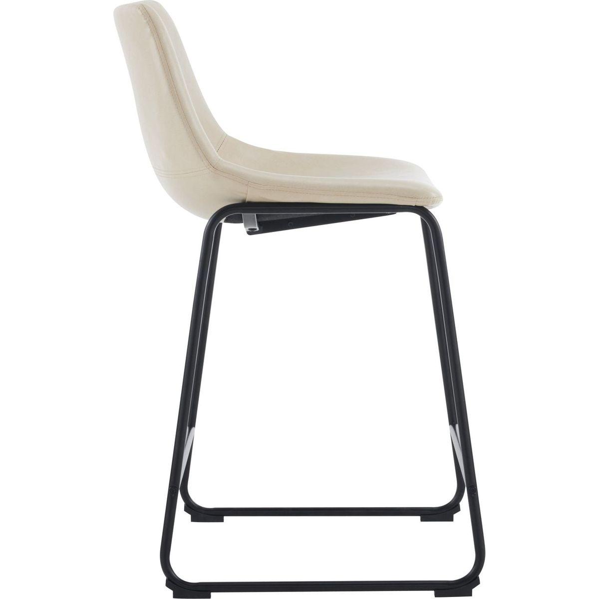 (Set of 2) Vintage Style 24-Inch Armless Industrial Faux Leather Counter Stool with Metal Legs and Footrest for Kitchen Island, Cafe, Pub, Bar Counter, Cream and Black