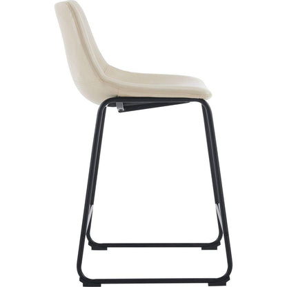 (Set of 2) Vintage Style 24-Inch Armless Industrial Faux Leather Counter Stool with Metal Legs and Footrest for Kitchen Island, Cafe, Pub, Bar Counter, Cream and Black