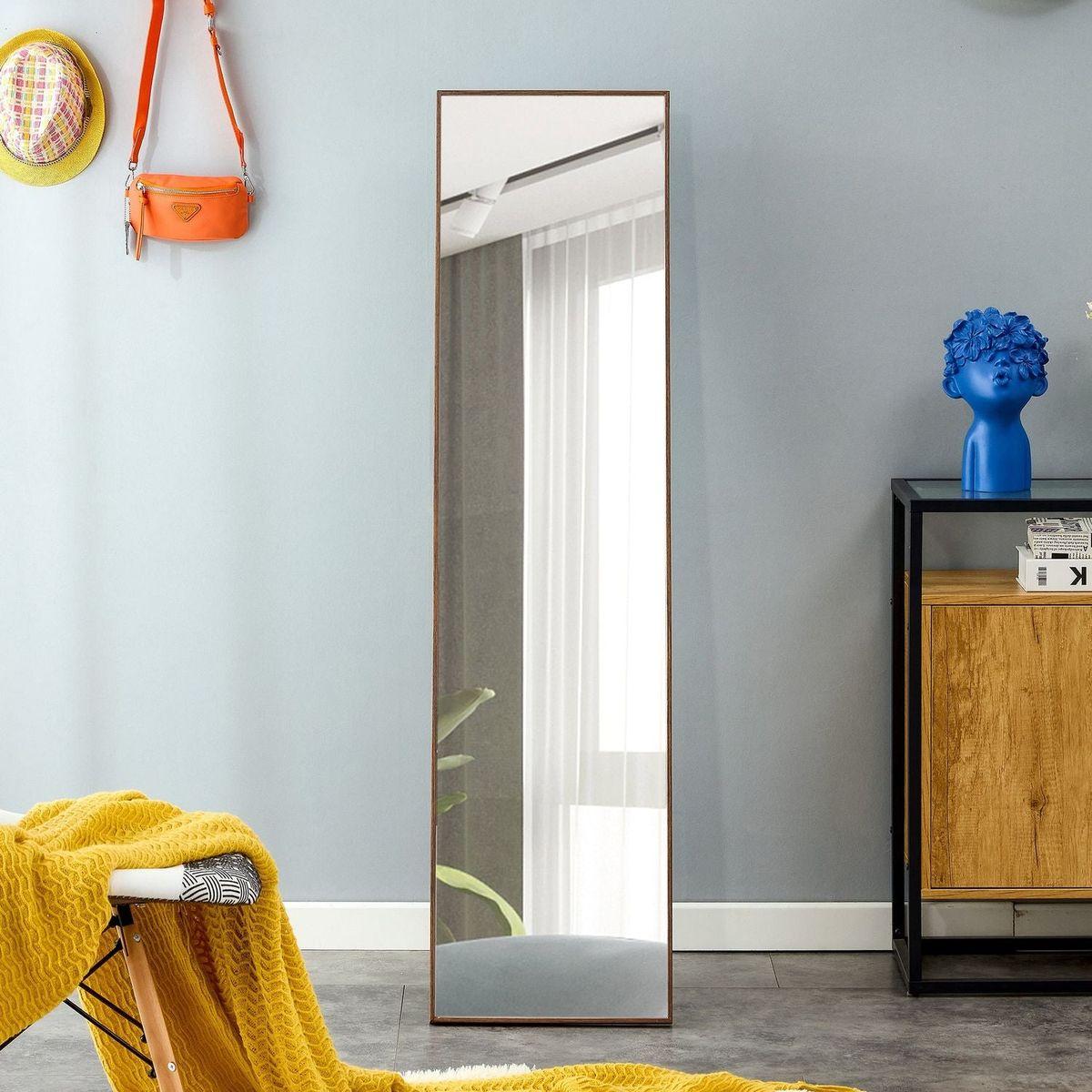 4rd generation packaging upgrade brown solid wood frame full body mirror, dressing mirror, decorative mirror, clothing store, floor standing mirror.