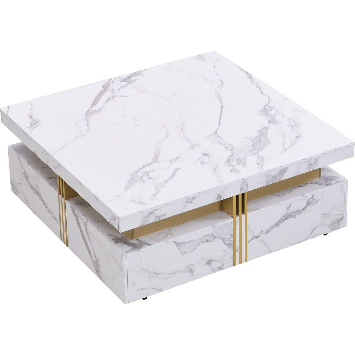 Modern White Square Storage Coffee Table with 4 Drawers