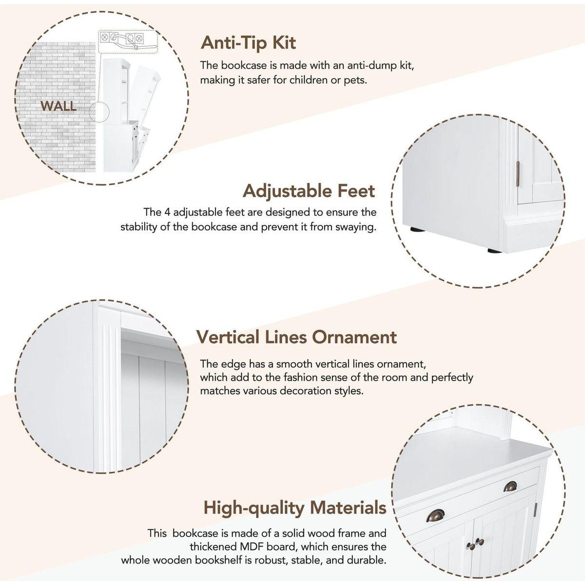 83.4"Tall Bookshelf with LED Lighting, Modern Bookcase with 2 Doors and 1 Drawer,Storage Bookcase with Open Shelves for Living Room,Home Office,White