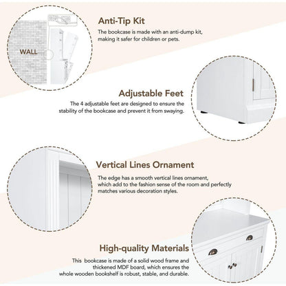 83.4"Tall Bookshelf with LED Lighting, Modern Bookcase with 2 Doors and 1 Drawer,Storage Bookcase with Open Shelves for Living Room,Home Office,White