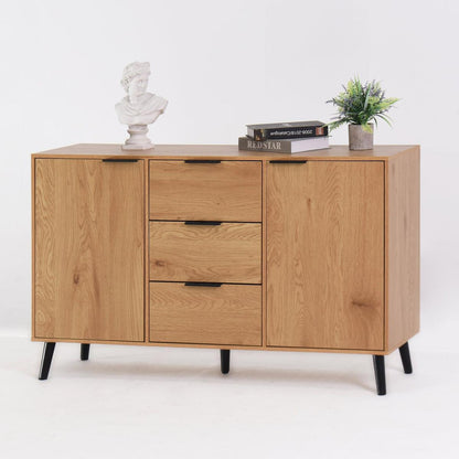 Sideboard Buffet Cabinet with Storage, Wood Coffee Bar Cabinet, 47.2" Kitchen Cabinet with 3 Drawers & 2 Doors, Kitchen Buffet Cabinet Cupboard Natural Wood Color