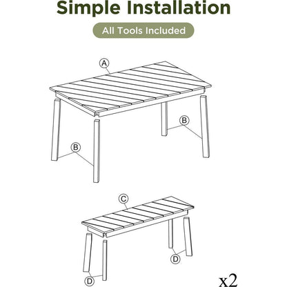 GO 3 Pieces Acacia Wood Table Bench Dining Set For Outdoor & Indoor Furniture With 2 Benches, Picnic Beer Table for Patio, Porch, Garden, Poolside, Natural