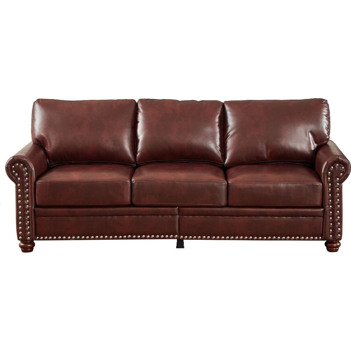 Classic Living Room Nails Sofa Burgundy Faux Leather