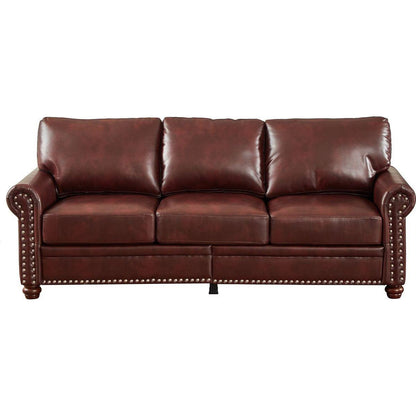 Classic Living Room Nails Sofa Burgundy Faux Leather