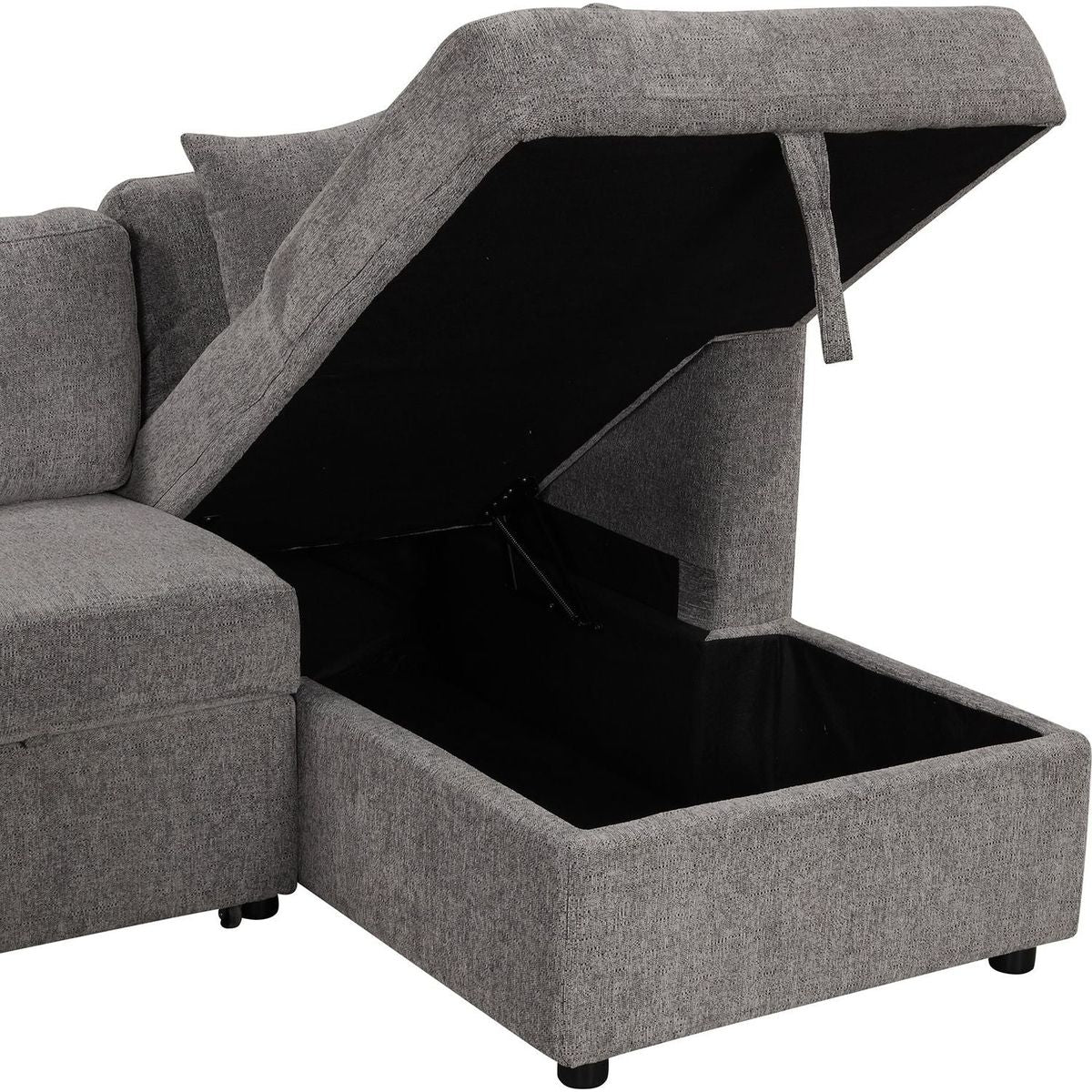 108.6" U-shaped Sectional Sofa Pull out Sofa Bed with Two USB Ports, Two Power Sockets, Three Back Pillows and a Storage Chaise for Living Room, Light Gray