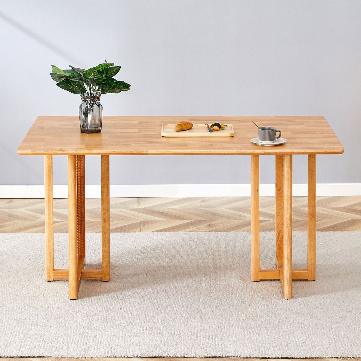 Chinese country retro solid wood dining table, simple modern imitation rattan dining table, wooden dining table, desk. Suitable for dining room, living room, office
