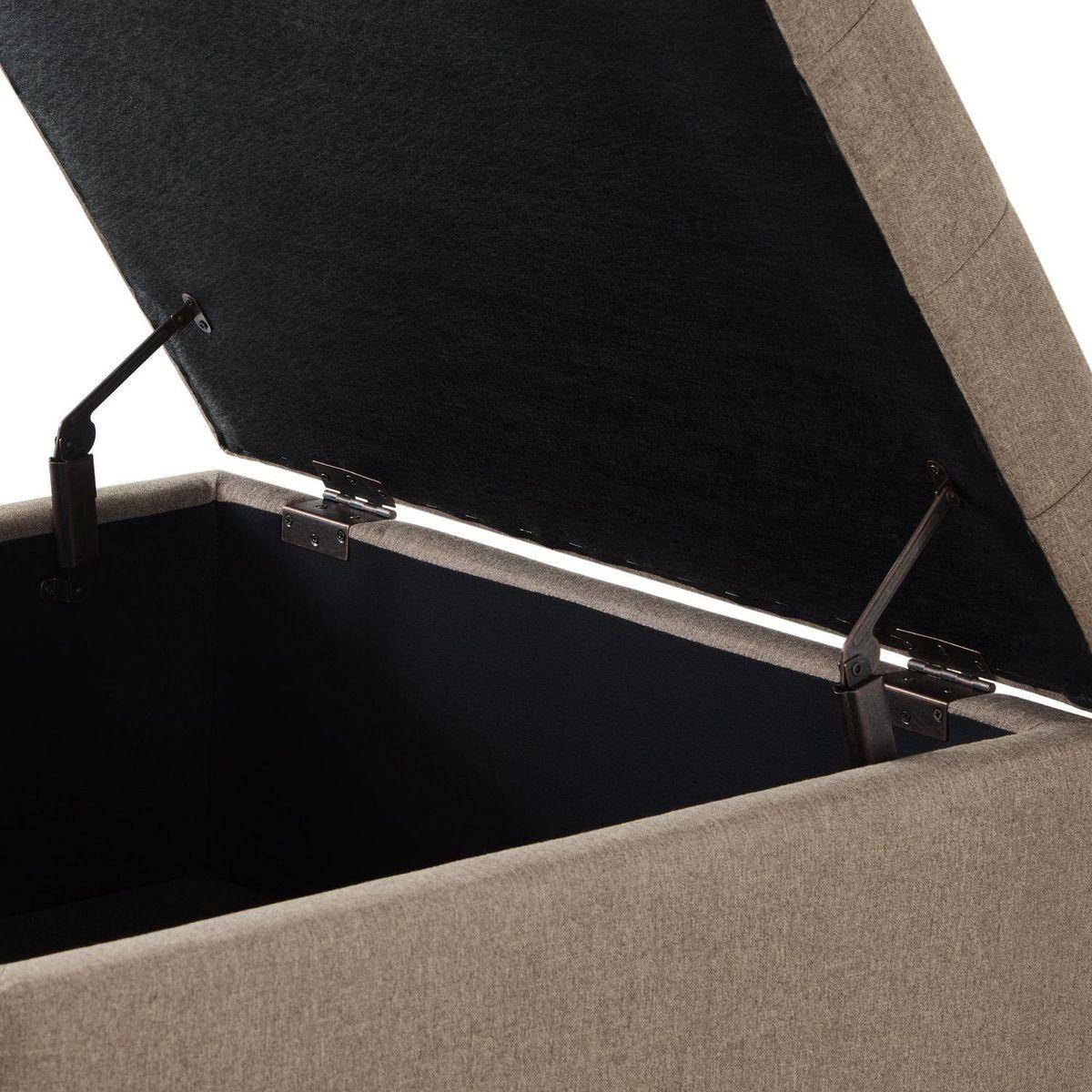 Large square storage ottoman with wooden legs, Upholstered button tufted coffee table with nail trims for for Living Space,Linen