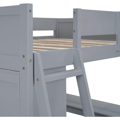 Full Size Loft Bed with Desk and Shelf - Gray