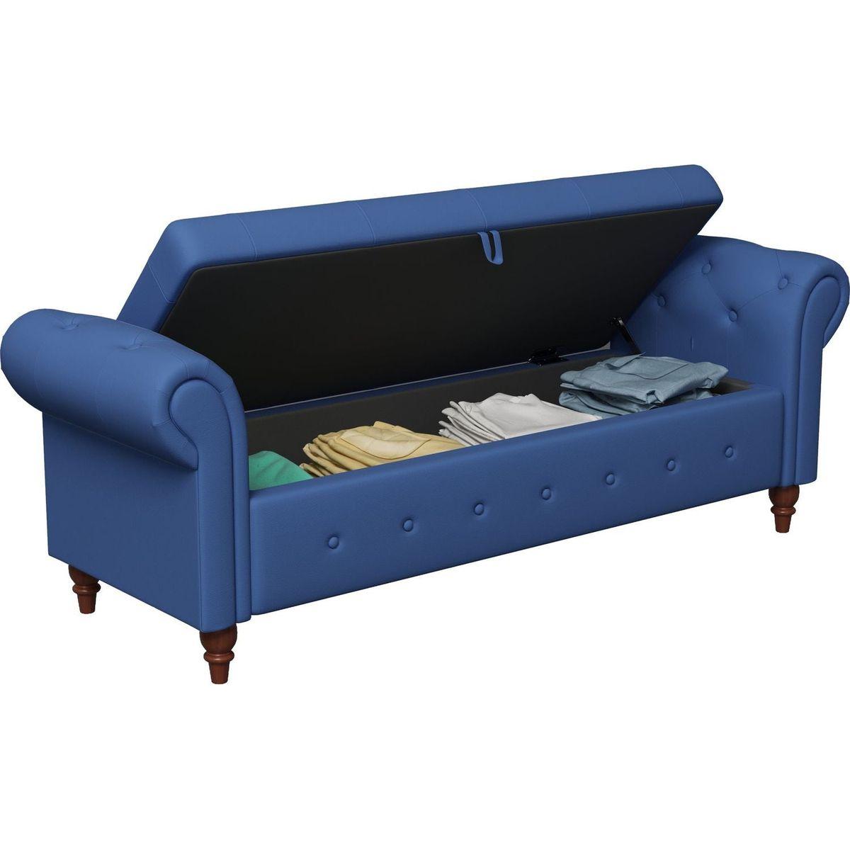 Bed Bench Navy Blue Fabric