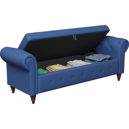 Bed Bench Navy Blue Fabric