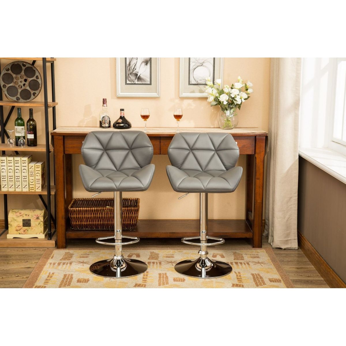 Glasgow Contemporary Tufted Adjustable Height Hidraulic Bar Stools, Set of 2, Grey