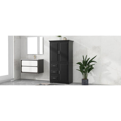 Tall and Wide Storage Cabinet with Doors for Bathroom/Office, Three Drawers, Black